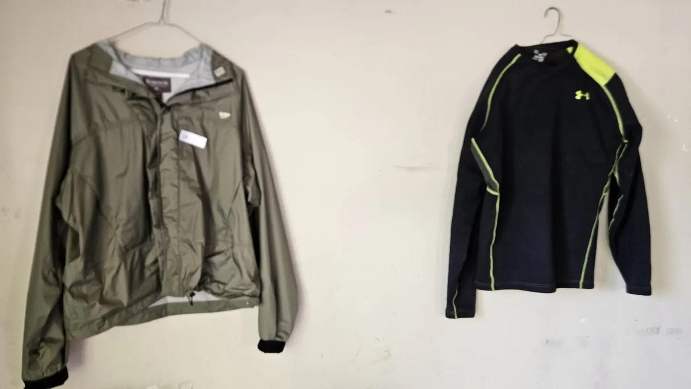 Simms XL rain jacket & Under Armour ColdGear pullover and pants