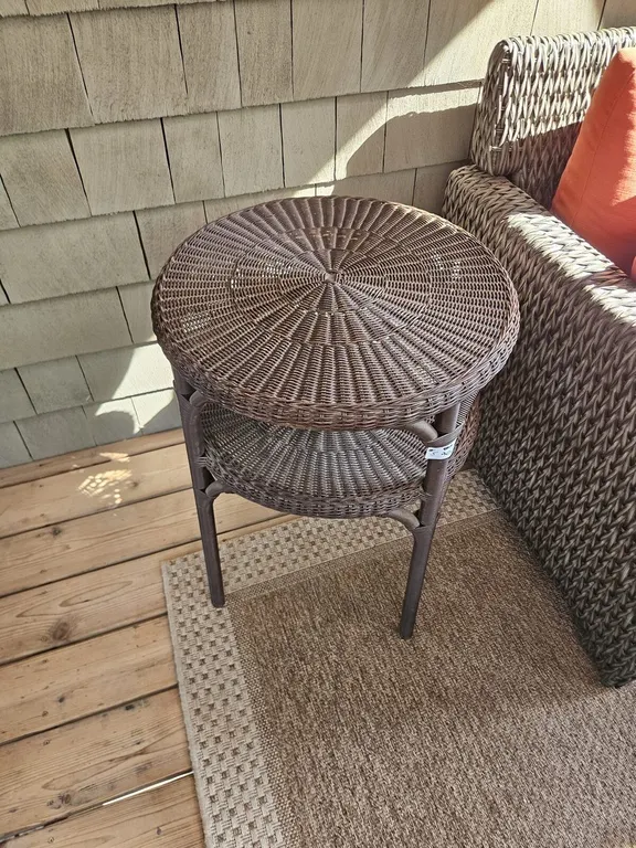 Round Two-Tier Wicker Patio Side Table, 20 in Diameter