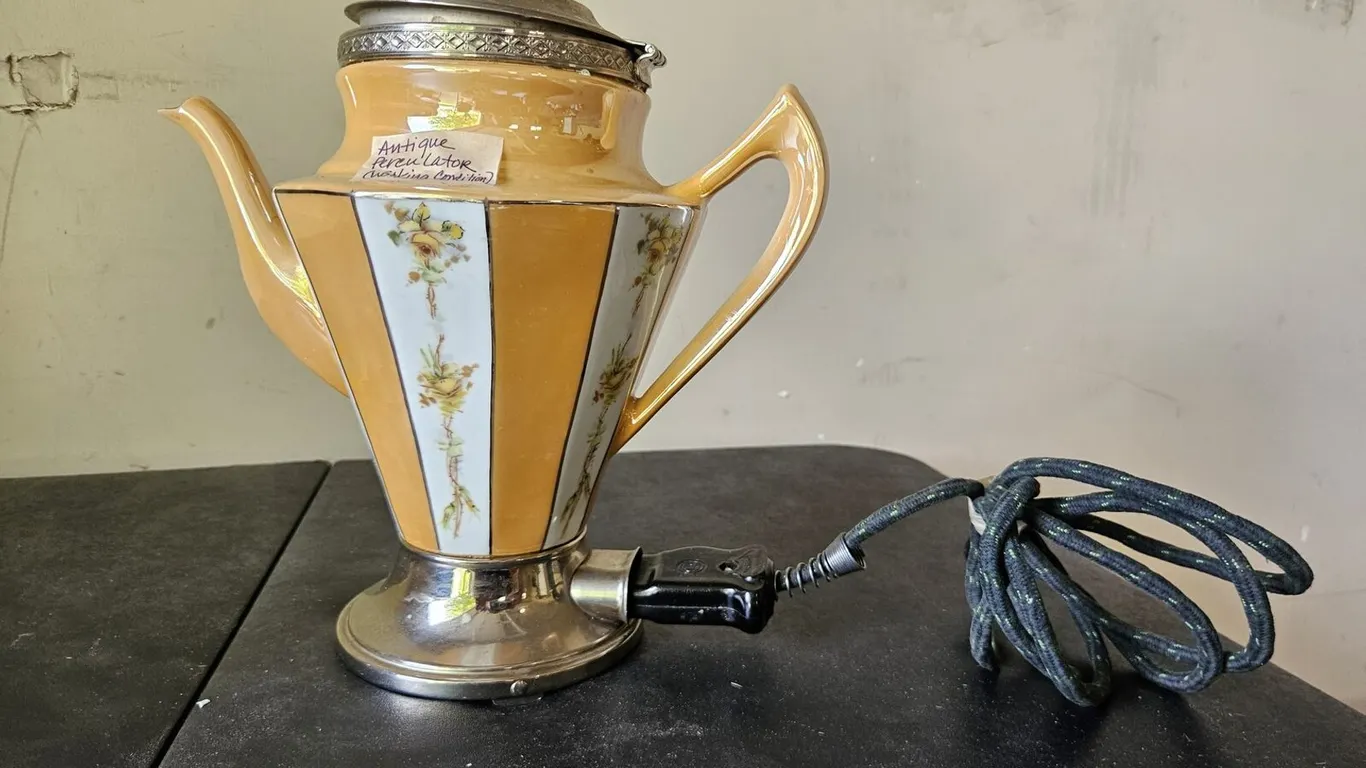 Peach Lusterware Electric Percolator with Floral Panels