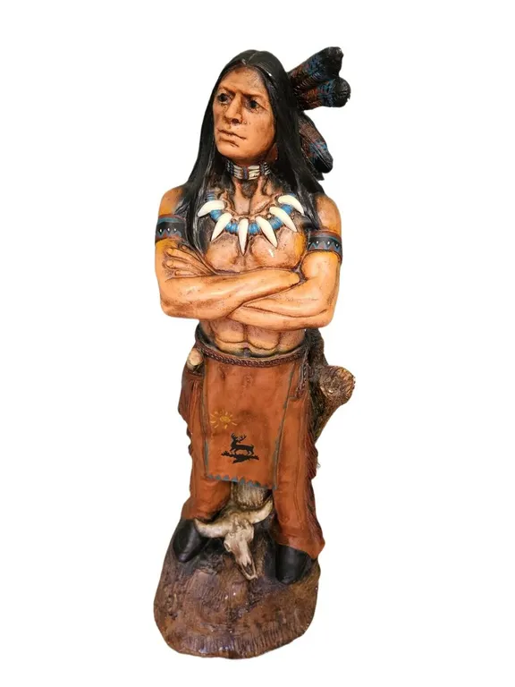 Hand-Painted Native American Warrior Statue, 43 in Tall