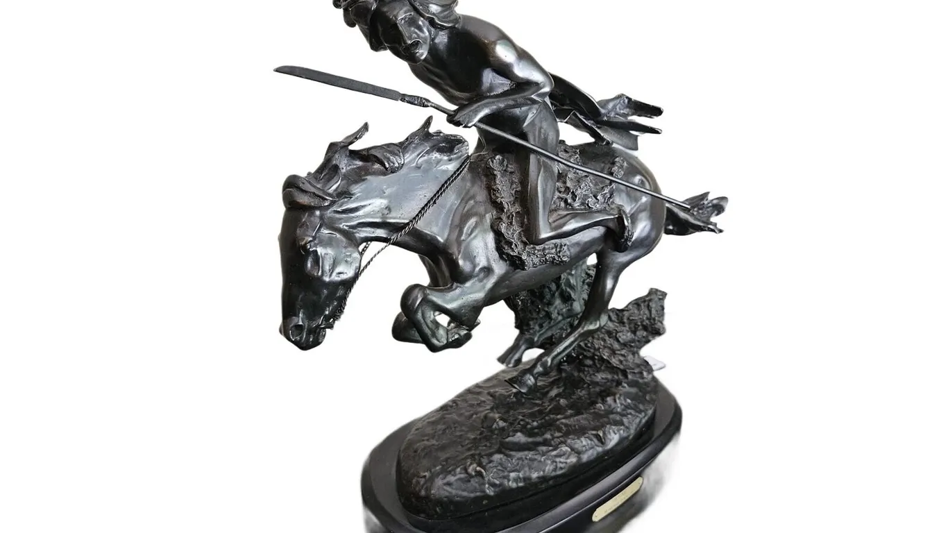 Bronze Cheyenne Warrior Sculpture After Frederic Remington, 22.5 in.