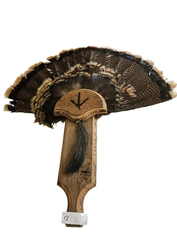 Wild Turkey Fan and Beard Mount on Oak Paddle Plaque