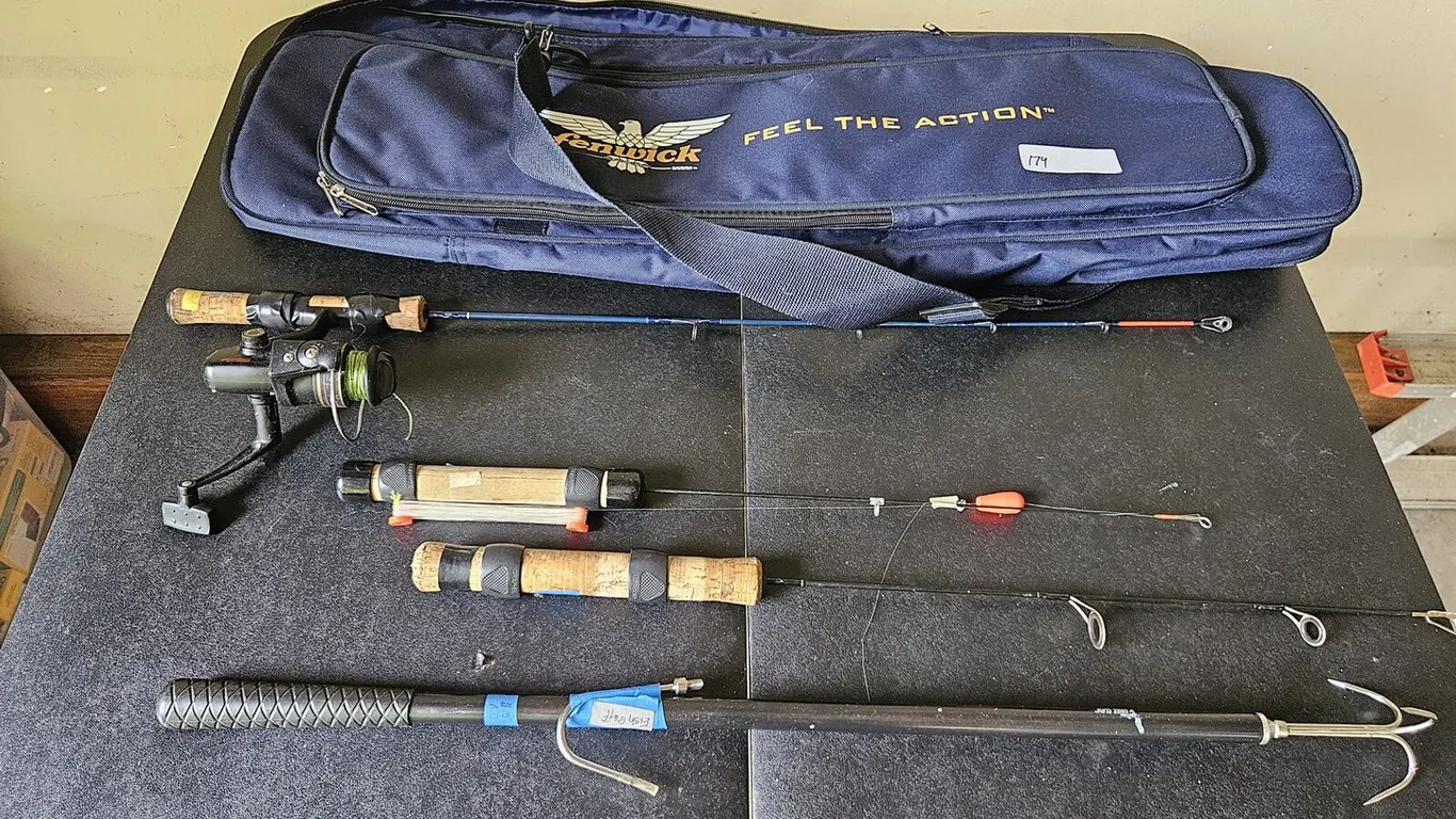 Eagle Claw Gaff, 3 Rods, Reel & Fenwick Rod Case