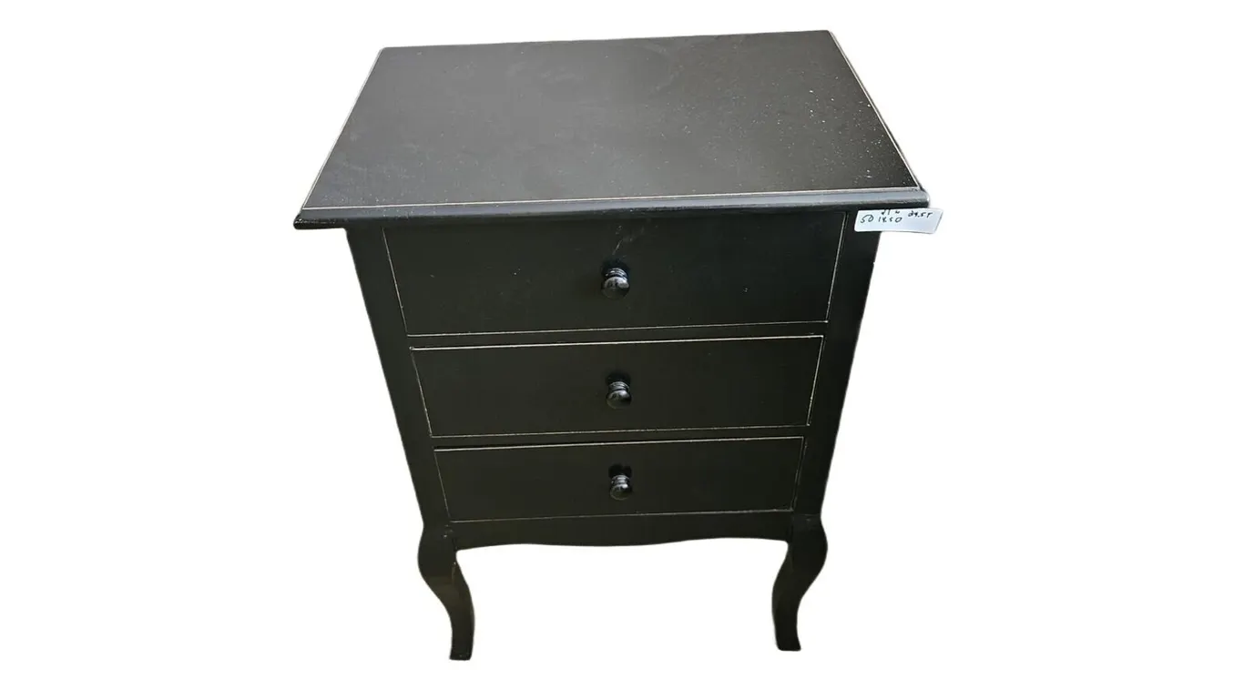 Black Three-Drawer Nightstand, 21W x 14.5D x 29.5T