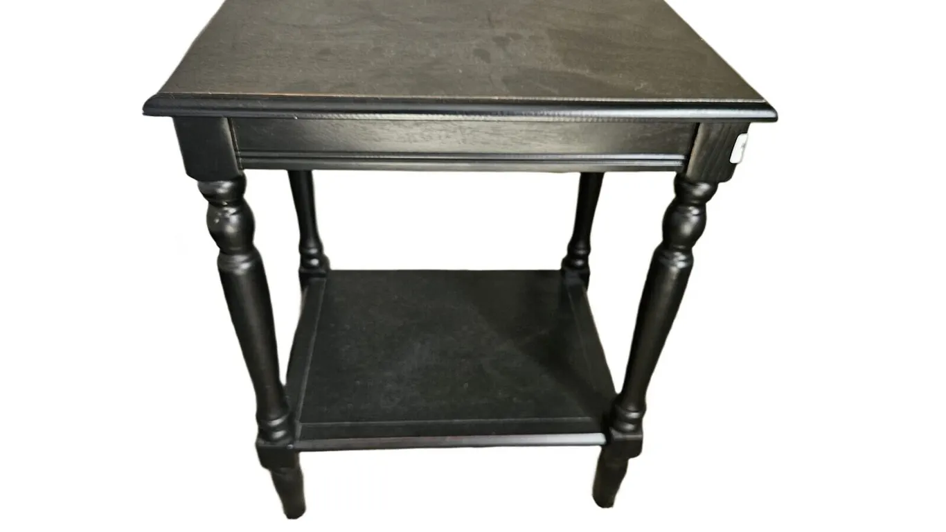 Black Two-Tier Wood Side Table, Turned Legs, 20W x 16D x 24T