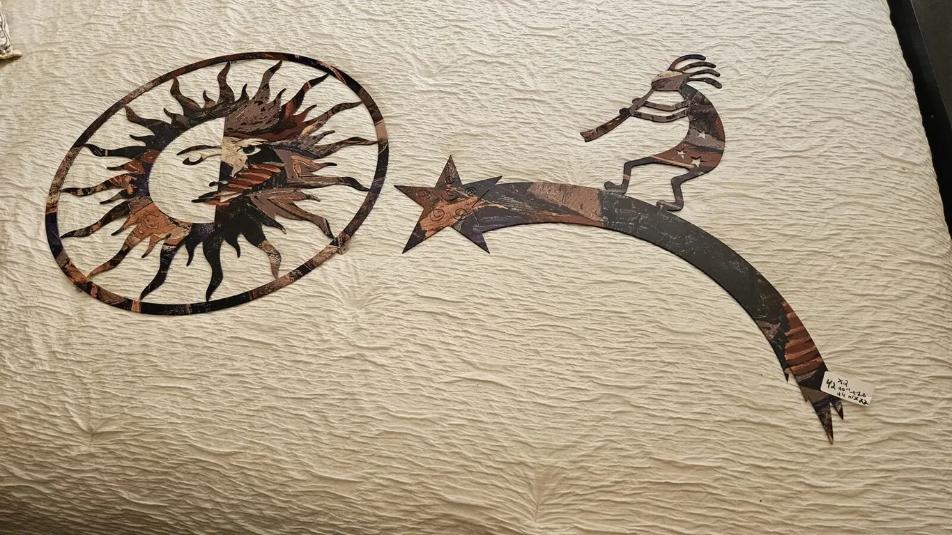 Southwestern Metal Wall Art, 2 pcs: Sun/Moon Face and Kokopelli