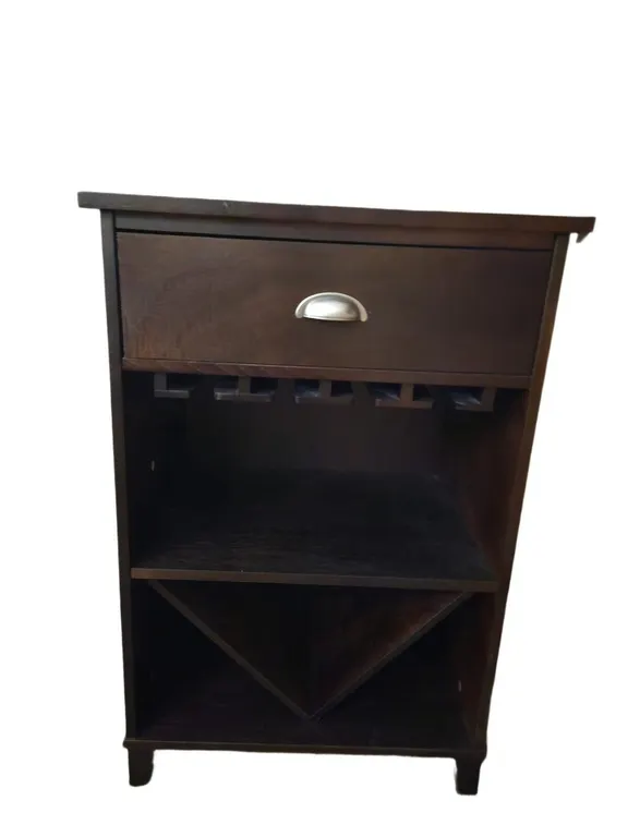 Espresso Wine Cabinet, Drawer and Stemware Rack, 34 x 22.5 x 16 in.