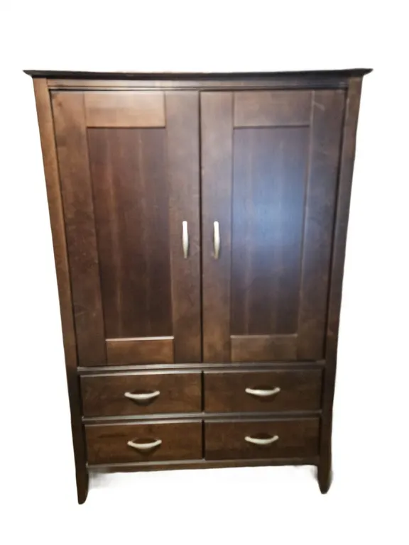 Dark Wood Media Armoire, 2 Doors, 4 Drawers, 48 x 23.5 x 75.5 in