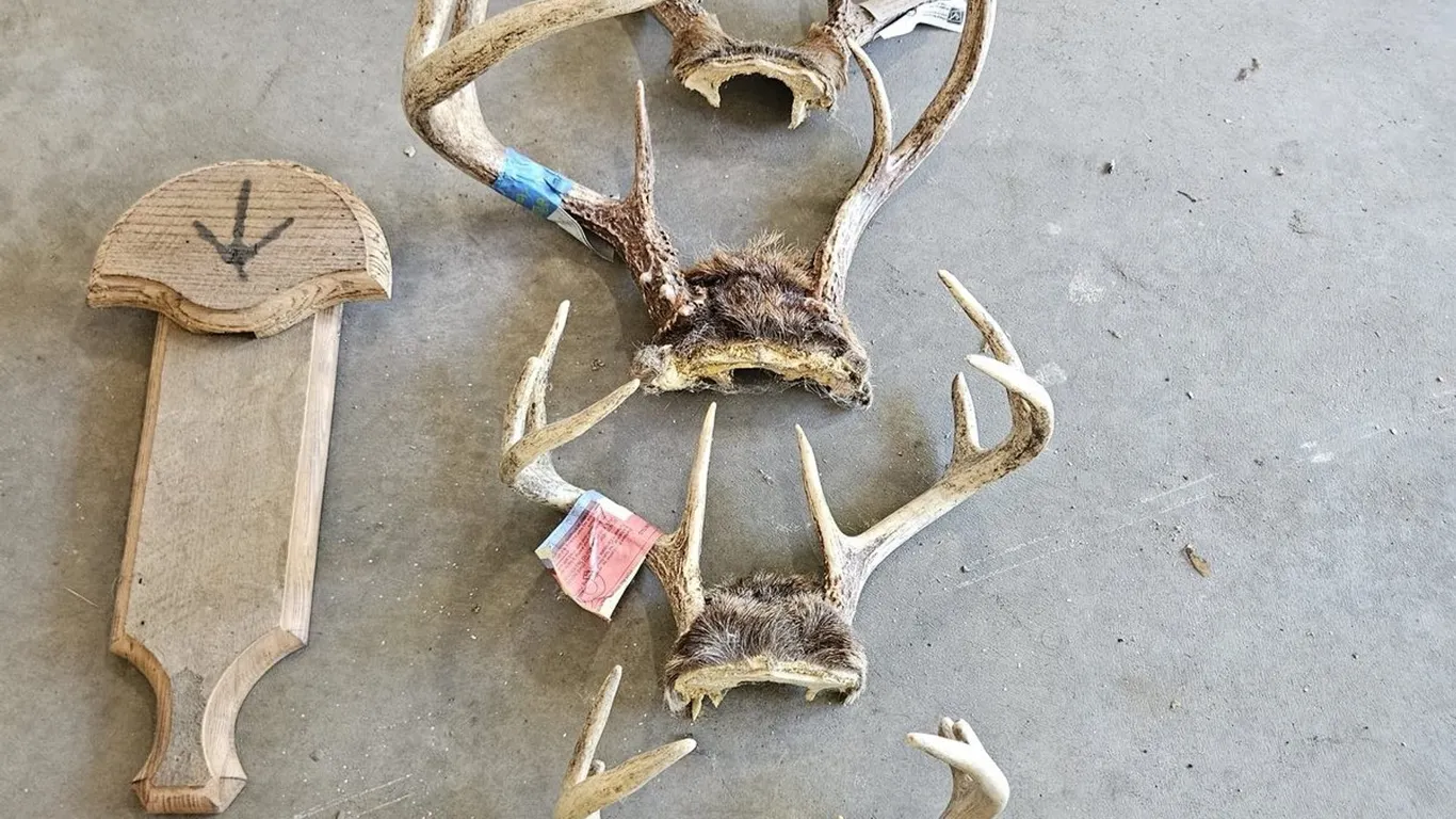 Four Whitetail Antler Racks on Skull Caps with Oak Turkey Plaque