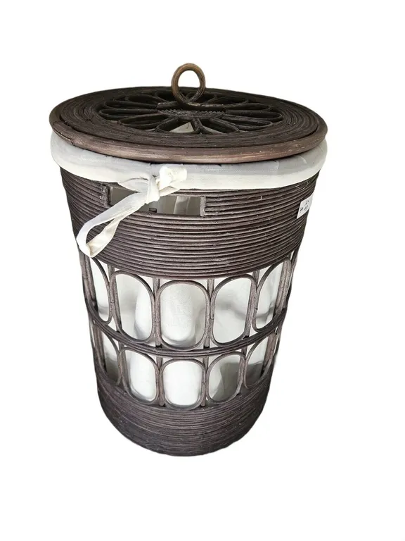 Rattan Laundry Hamper with Cloth Liner, 16W x 24T