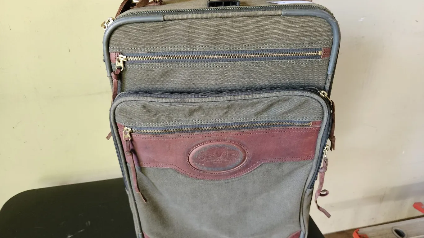 Orvis Canvas and Leather Rolling Carry-On Suitcase