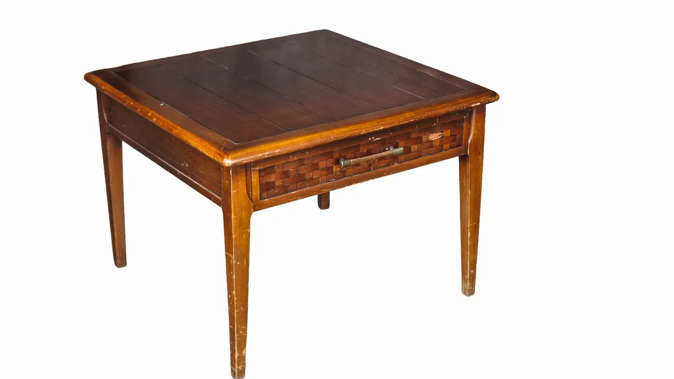 Vintage MCM Side Table with Basketweave Drawer Front