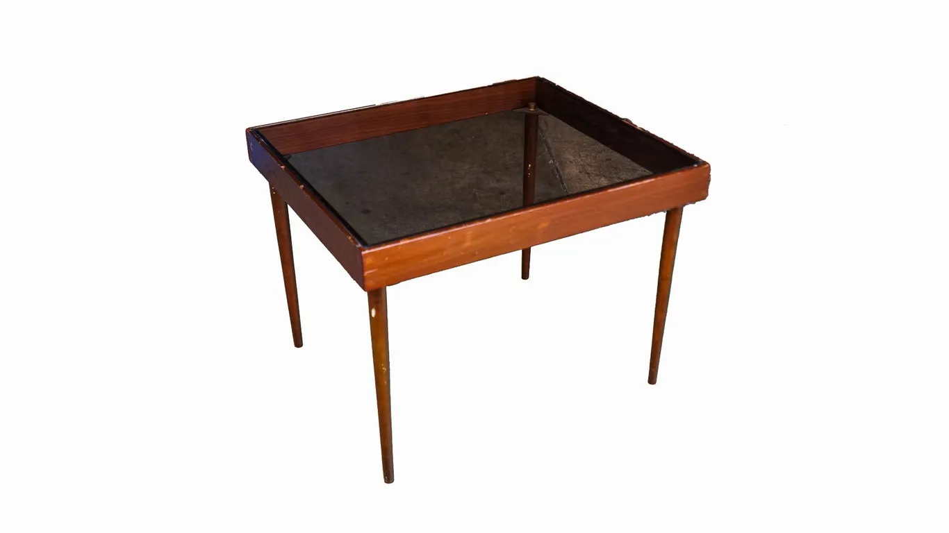 Vintage MCM Card Table with Inset Smoked Glass Top