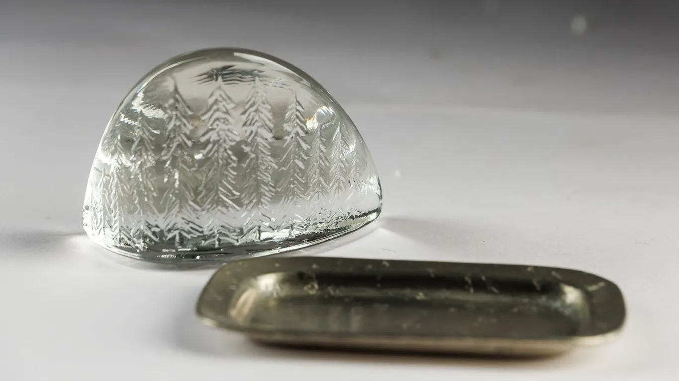 Vintage Iittala Finland Glass Paperweight with Skurdal Pewter Tray
