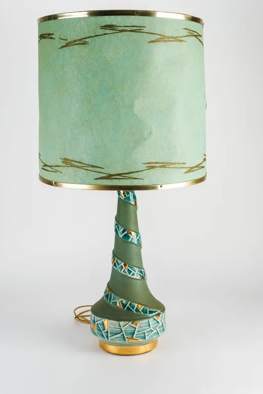 Vintage MCM Ceramic Table Lamp in Faux Mosaic Glaze