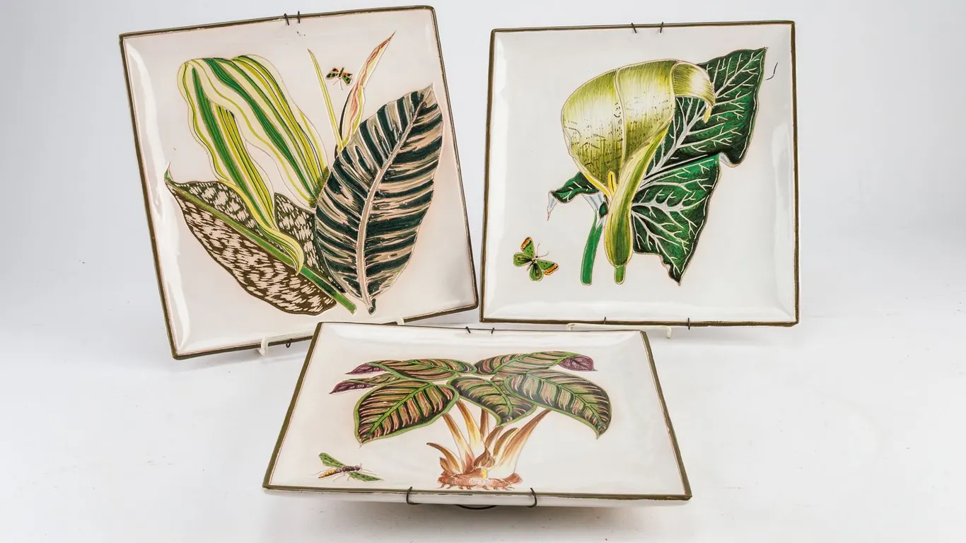 Set of 3 Vintage Walter Hatches Majolica Ceramic Wall Plates