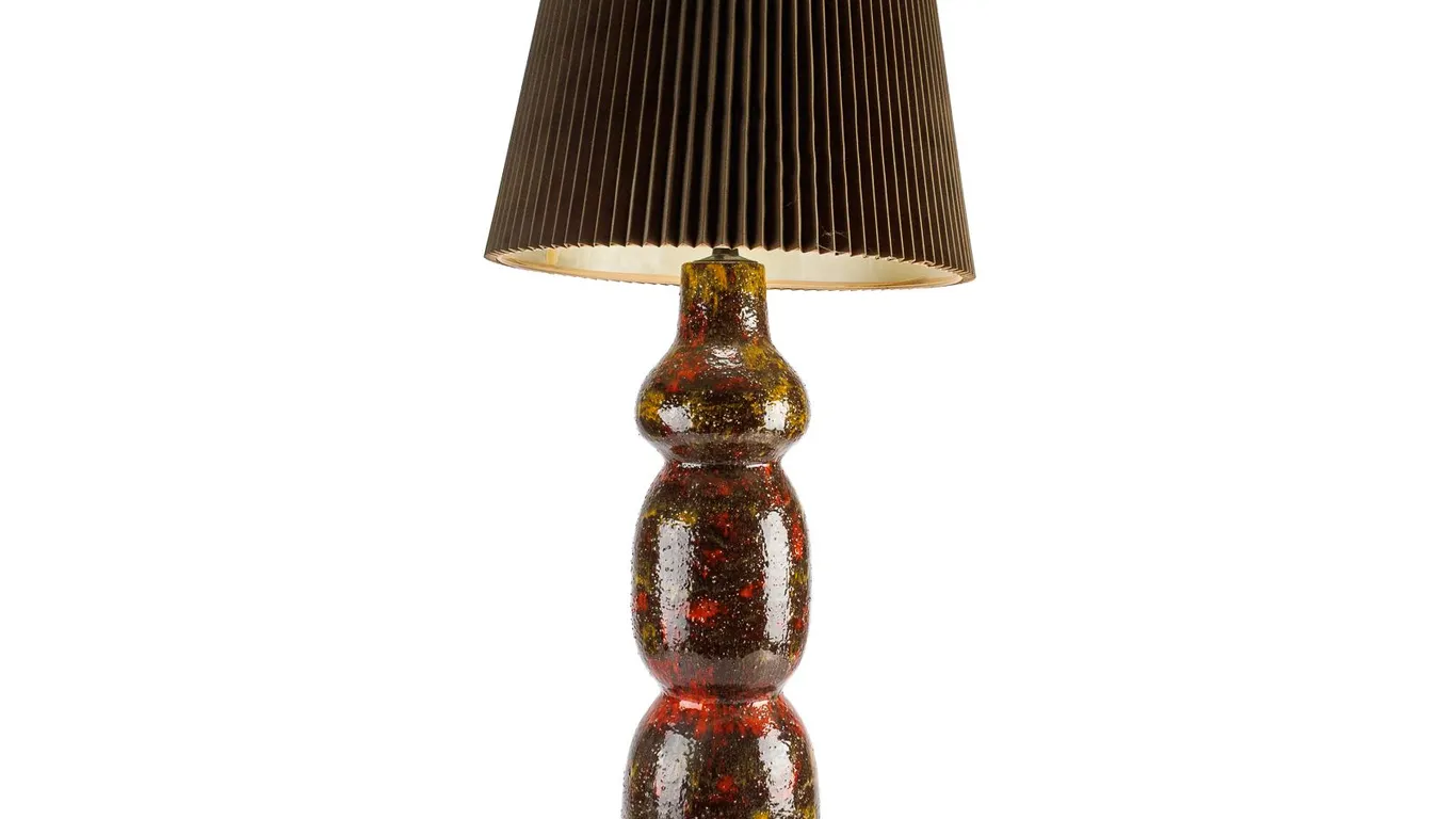 Large Vintage MCM Table Lamp in Lava Drip Glaze