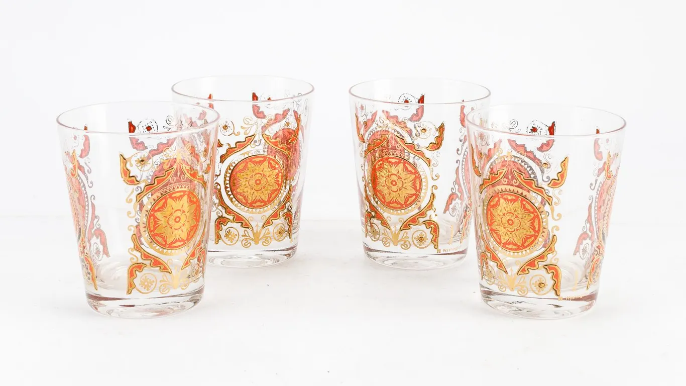 Vintage Pasinski Orange Medallion Tumblers