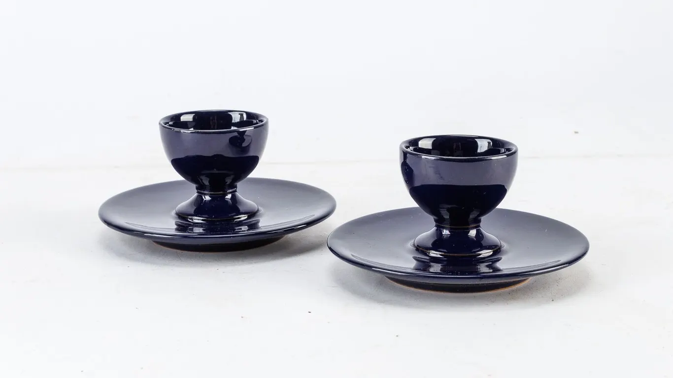 Pair of Vintage Egg Cups in Cobalt Blue Glass