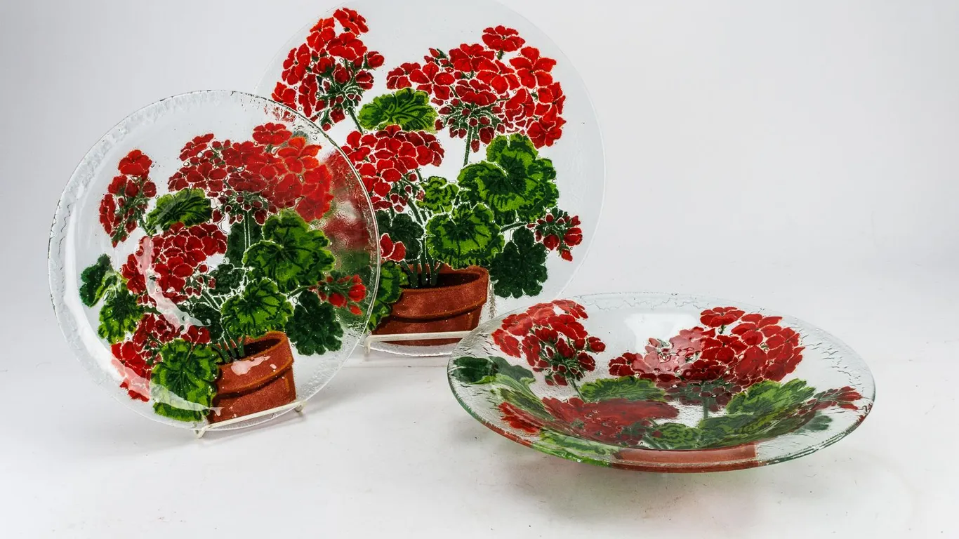 Vintage Peggy Karr Fused Glass Bowls and Charger