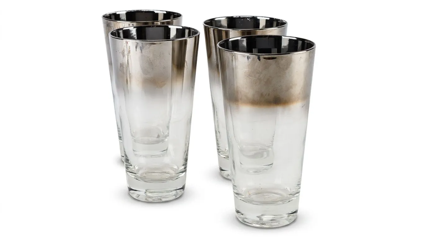 Vintage MCM Silver Ombre Highball Glasses