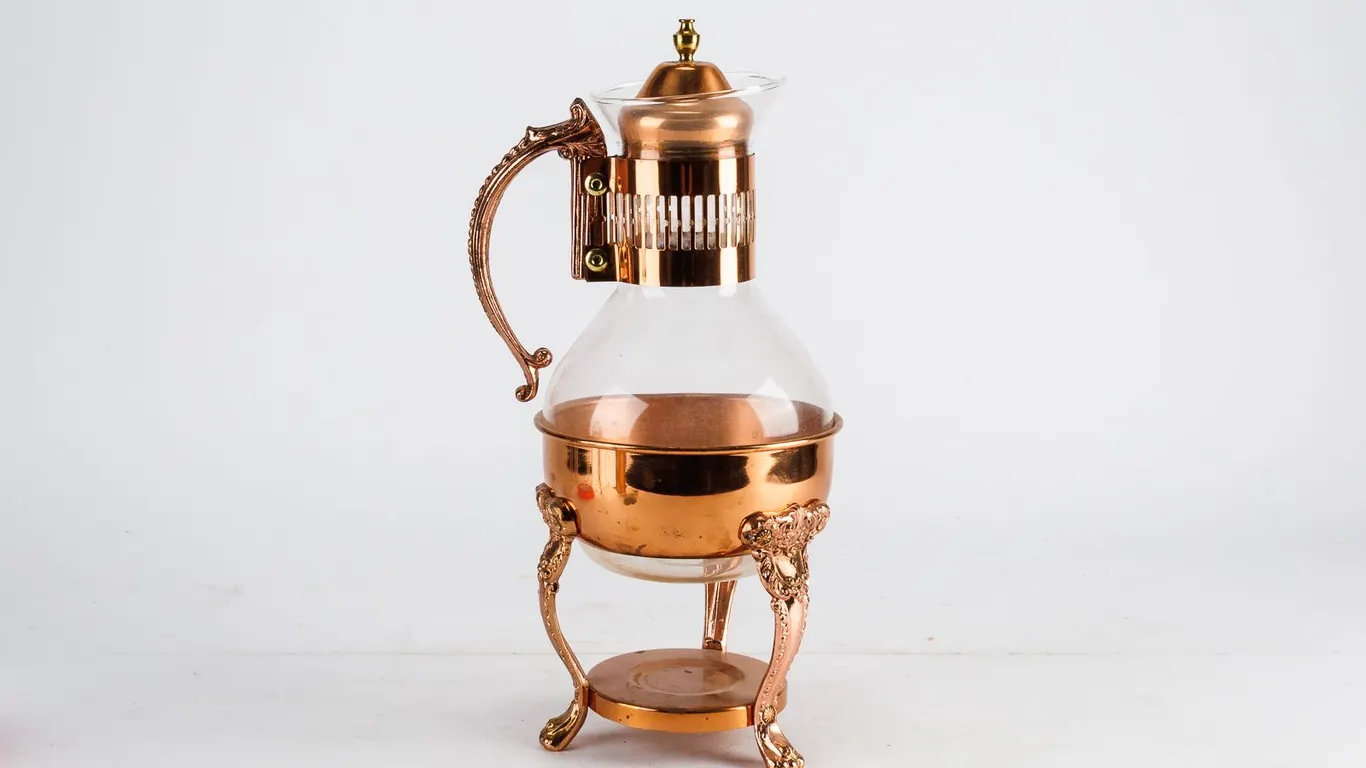 Vintage Princess House Copper Glass Coffee Pot & Warmer Stand