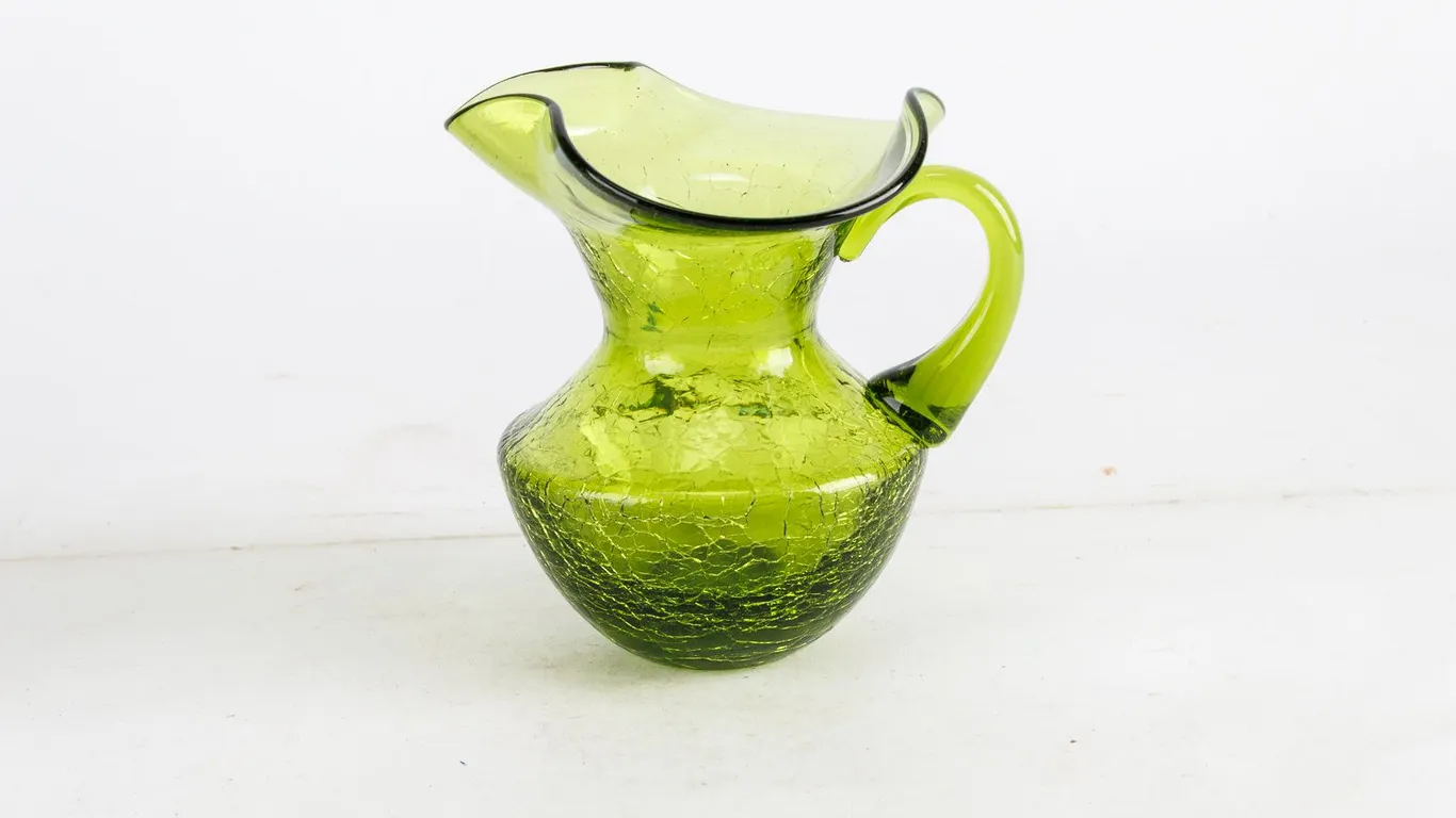 Green Art Glass Crackle Pitcher