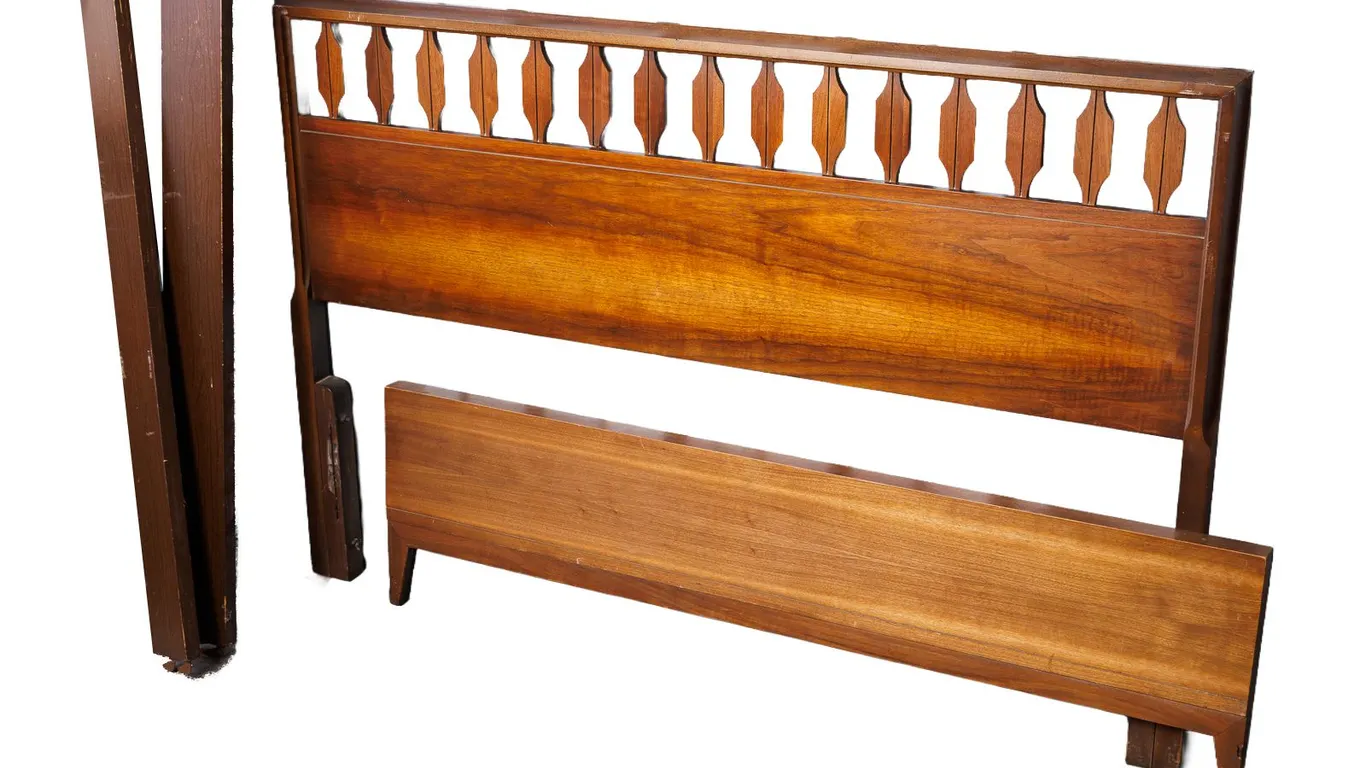 Vintage MCM Johnson Carper Walnut Full Size Bed Frame