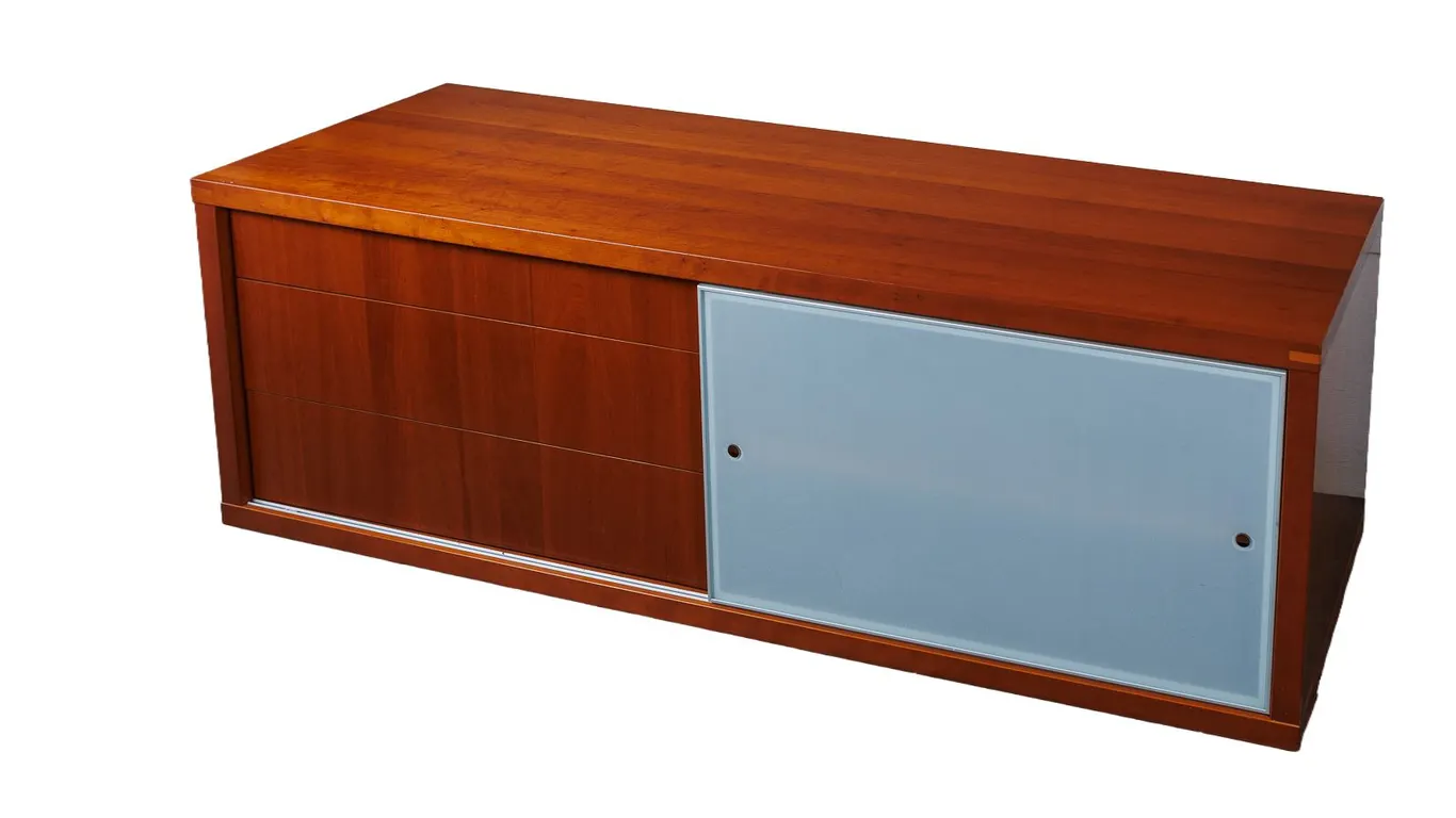 Calligaris Low Profile Cherry Laminate Credenza with Sliding Panel Door