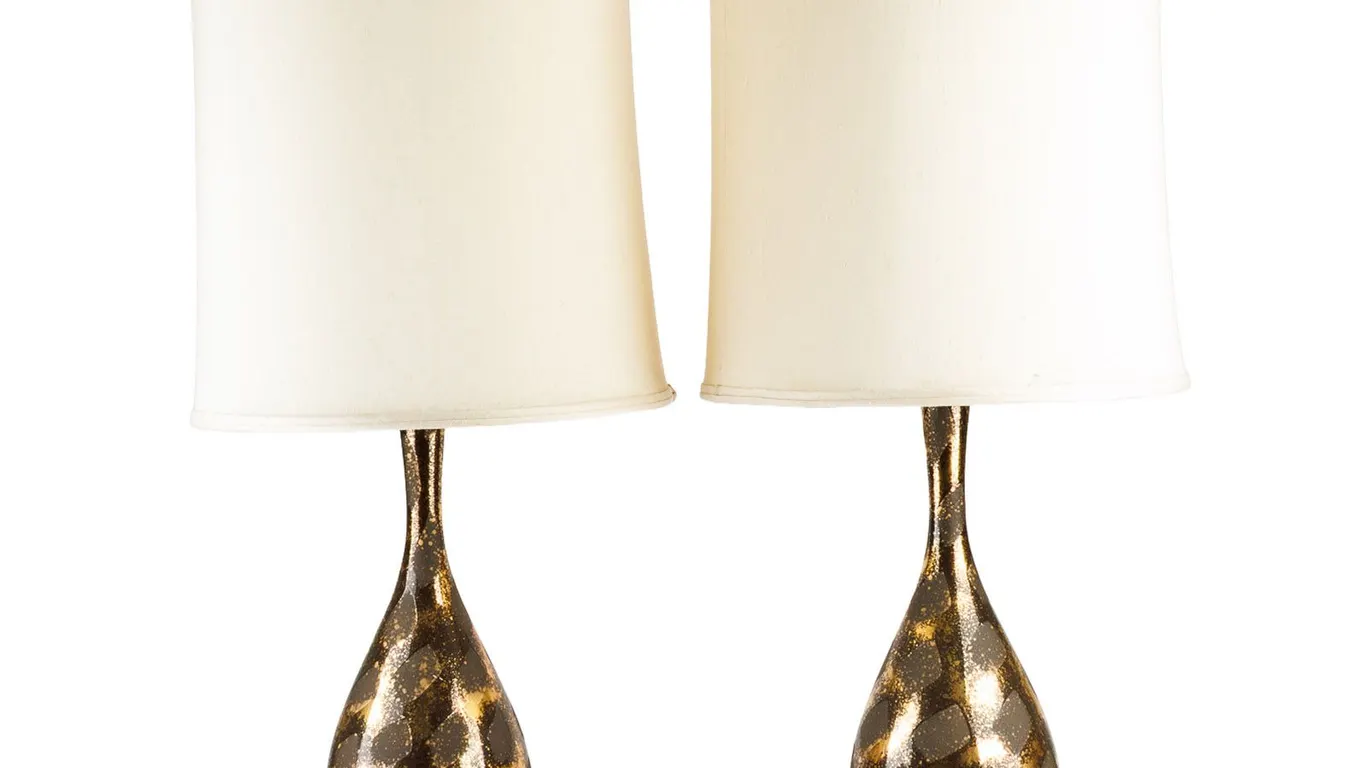 Pair of MCM Table Lamps in Gold Splatter