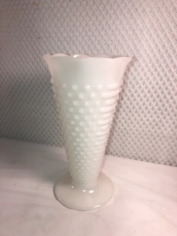 Vintage Anchor Hocking Milkglass Hobnail Trumpet Vase