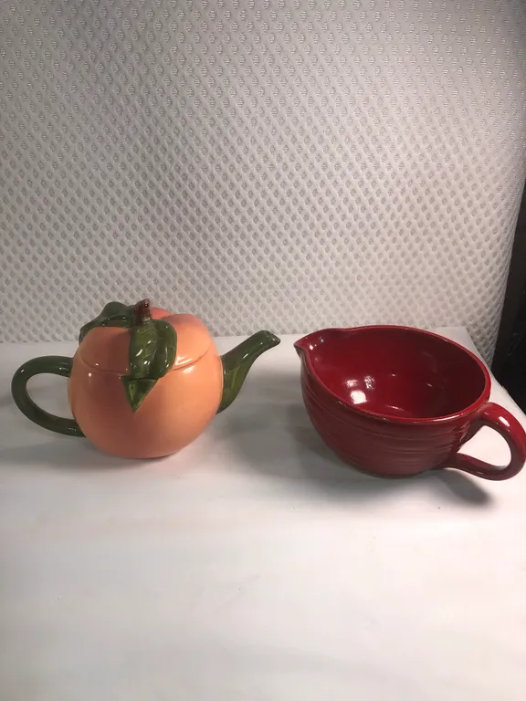 Vintage Ceramic Tea Pot and Pottery Pitcher