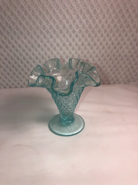 Fenton Blue Opalescent Hobnail Glass Pedestal Vase