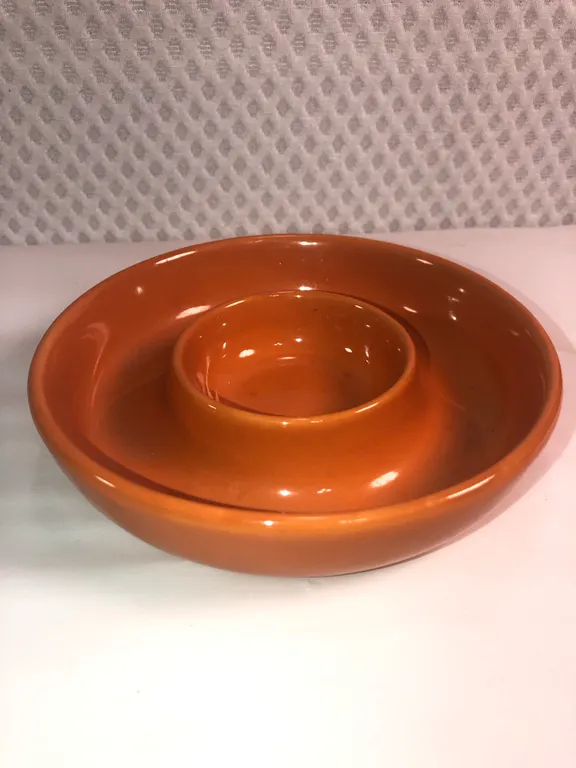 Orange Ceramic Chip and Dip Bowl