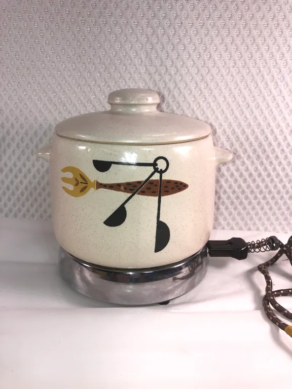 MCM West Bend Stoneware Bean Pot with Electric Warmer