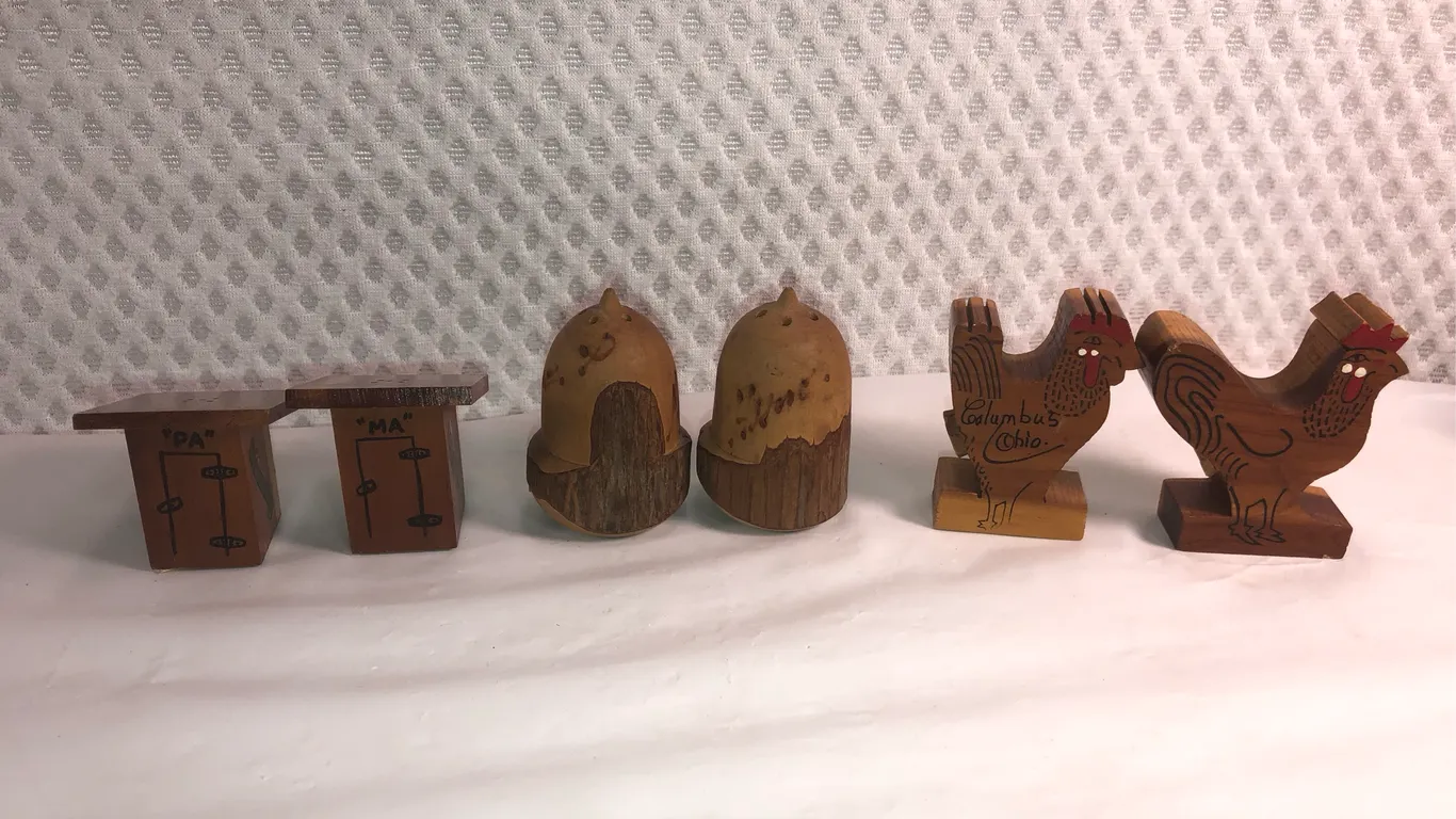 Vintage Wooden Salt and Pepper Shakers Three Pair