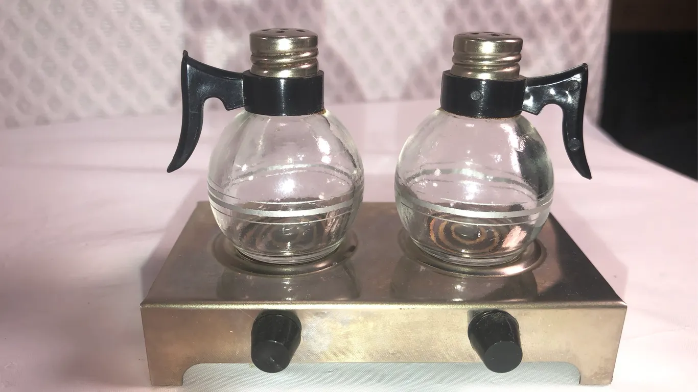 Vintage Glass and Metal Salt and Pepper