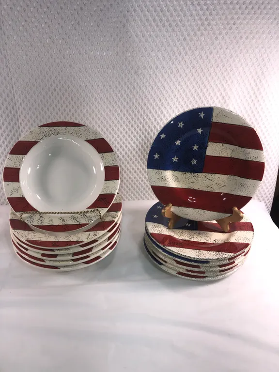 Sakura Warren Kimble Colonial Stoneware Bowls and Plates Service for Six