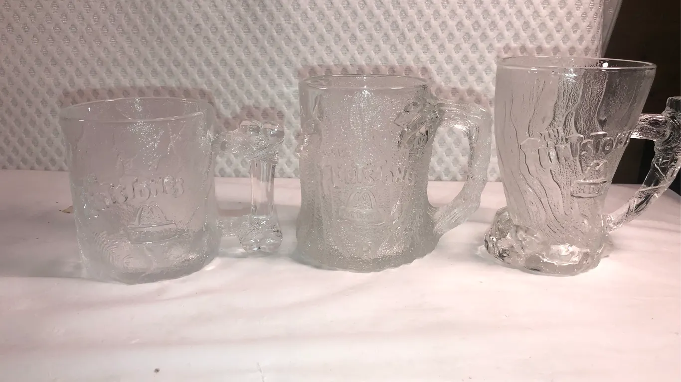 Vintage McDonalds Flintstones Mugs Two Made in France,One in the U.S.