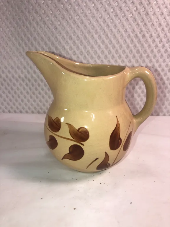 Watt Pottery Dark Brown Leaves Pattern #15 Pitcher