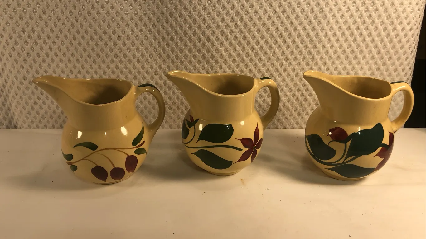 Watt Pottery Starflower and Red Bud Pattern #15 Pitchers