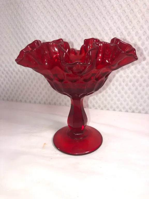 Fenton Ruby Red Footed Compote in Thumbprint Pattern