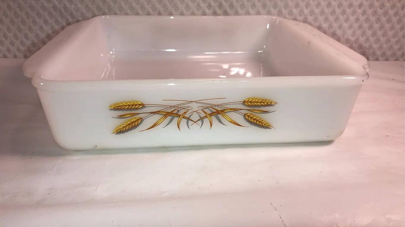 Anchor Hocking Fire-King #14 8” Golden Wheat Square Baking Dish