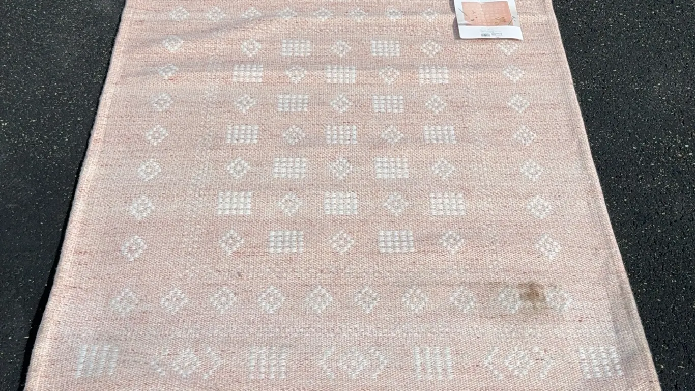 *APPEARS NEW/STAINED* Pillowfort 4'x5'6" Vintage Geometric Kids' Rug - Pink