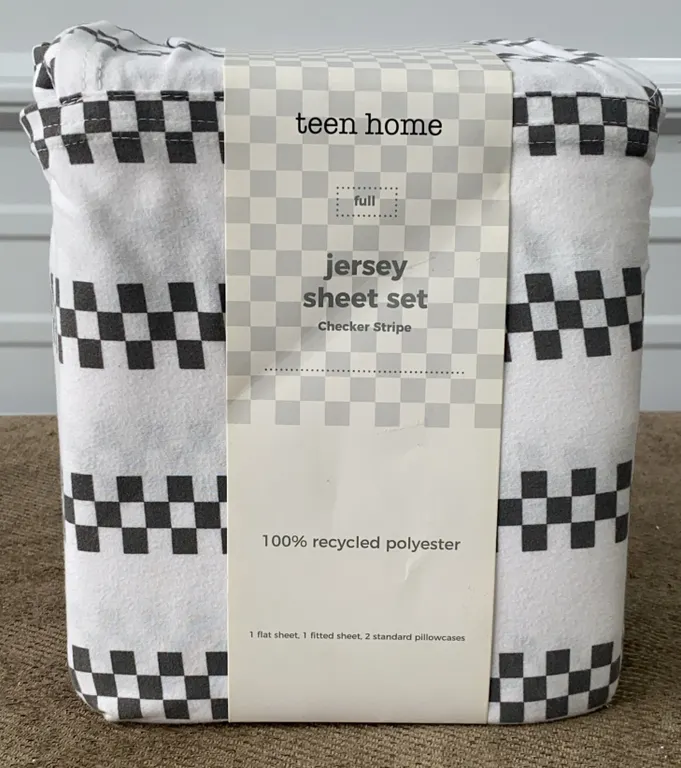 *NEW* Mingled Threads Sportopia Full Black/White Checkered Grid Jersey Sheet Set