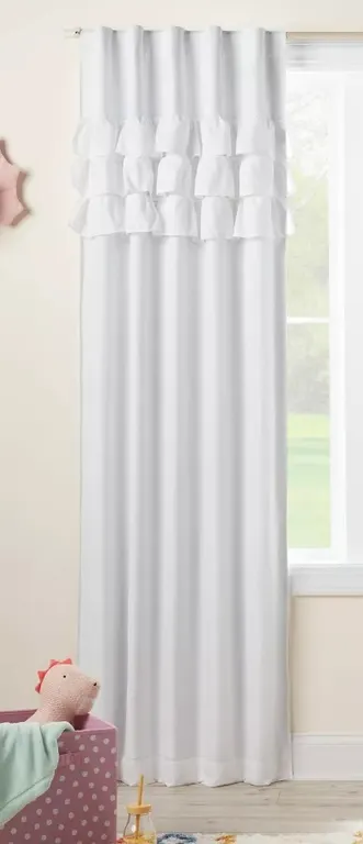 *NEW* Pillowfort 42"W x 95"L Ruffle Kids' Blackout Window Curtain Panel - White