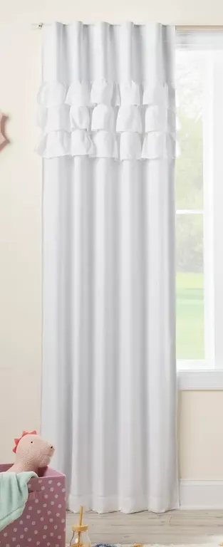 *NEW* Pillowfort 42"W x 84"L Ruffle Kids' Blackout Window Curtain Panel - White
