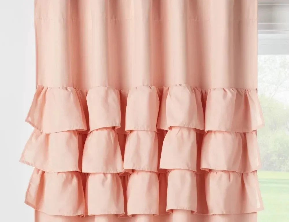 *NEW* Pillowfort 42"W x 95"L Ruffle Kids' Blackout Window Curtain Panel - Mint Pink