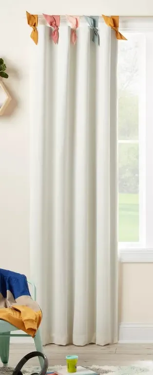 *NEW* 42"x84" Tie Top Embellished Kids' Blackout Window Curtain Panel - White