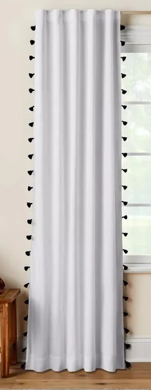 *NEW* Pillowfort 42"W x 84"L Tassel Kids' Blackout Window Curtain Panel - White/Black